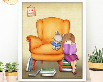 book corner child room,book art nursery,preschool girl wall art,book lover wall art kid,preschool girl wall art poster,book nook classroom