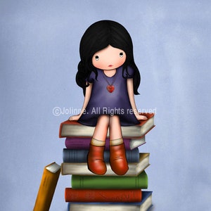 Girl on books wall art,Picture for kids room,Kids Library wall art,Reading room poster,Childrens bedroom art image 6