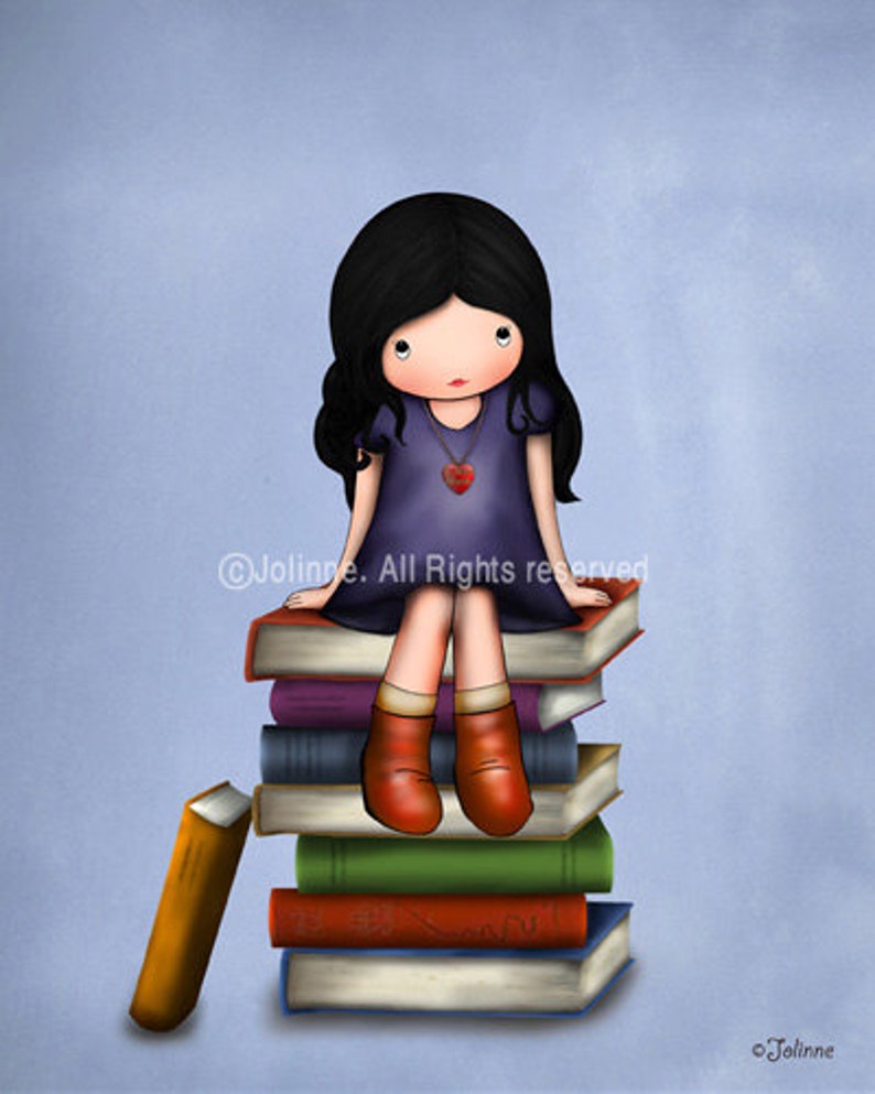 Girl on books wall art,Picture for kids room,Kids Library wall art,Reading room poster,Childrens bedroom art image 6