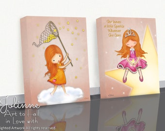 Set of two canvas print,Girls room pictures,Birthday girl gift,She leaves a little sparkle,Artwork for kids bedroom,Canvas picture wall art