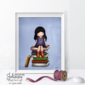 Girl reading books picture,child reading poster,reading picture,reading poster for kid,book corner reading,reading nook wall canvas