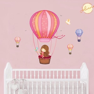 Wall Decal Hot Air Balloon Nursery decals hot air balloon Vinyl Wall Sticker for kids room Artwork Children&#39;s Room Decoration Pink Art