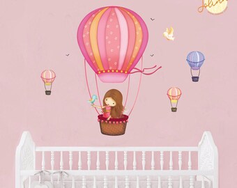 Wall Decal Hot Air Balloon Nursery decals hot air balloon Vinyl Wall Sticker for kids room Artwork Children's Room Decoration Pink Art