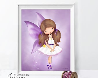 Fairy girls wall art,Toddler room decor,Angel nursery picture,art print for kids bedroom, Children cute posters,custom hair skin color