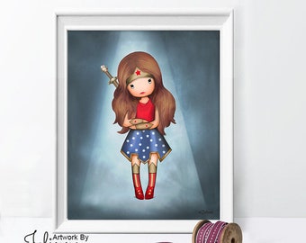 Wonder woman girl poster,Wonder woman art kids room,Girl superhero decor,Wonder Woman Baby room artwork,Picture wonder woman kids