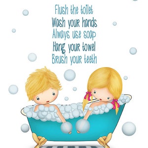 Kids Bathroom Wall Poster,artwork for the Bathroom,bathroom Rules ...