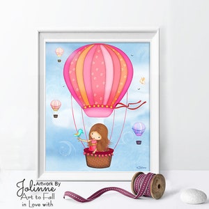 Hot air balloon art,Girls Room Illustration Wall Poster,Air Balloon Children&#39;s Art Decor, Personalized Print for Kids Room, Baby Shower Gift