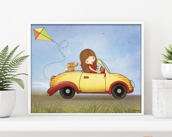 Girl in car wall art, Girls room wall art, Granddaughter room wall art, Kids room decor