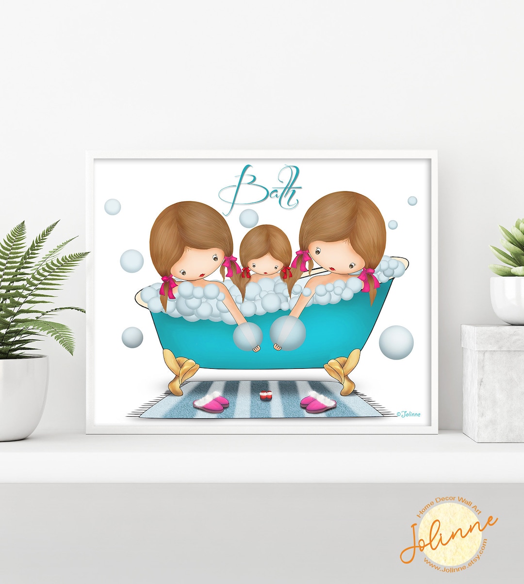 Three Girls Bathroom Wall Art Decor, Kids Bathroom Sign, Sisters Bath ...