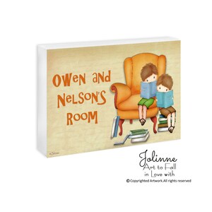 Brothers room door sign,Personalized kids name plaque,Boys book nook sign,Brothers door plaque,Kids personalized gift bild 1