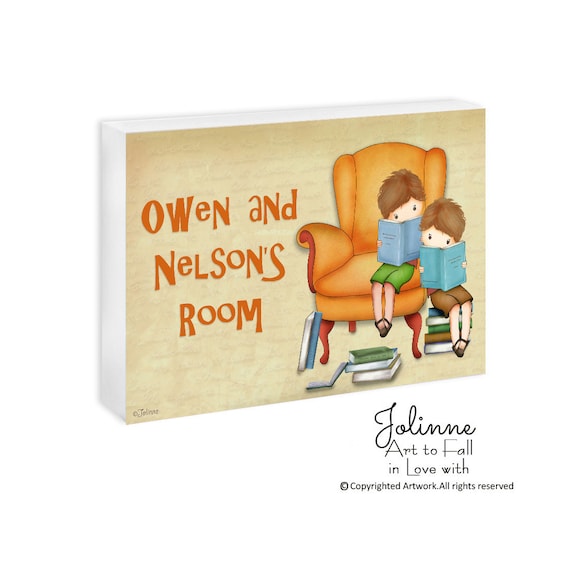 Brothers room door sign,Personalized kids name plaque,Boys book nook sign,Brothers door plaque,Kids personalized gift
