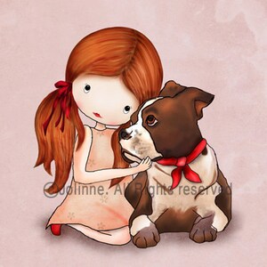 Girl and Puppy Art Print, Kids Room Decor, Personalized Gift image 3