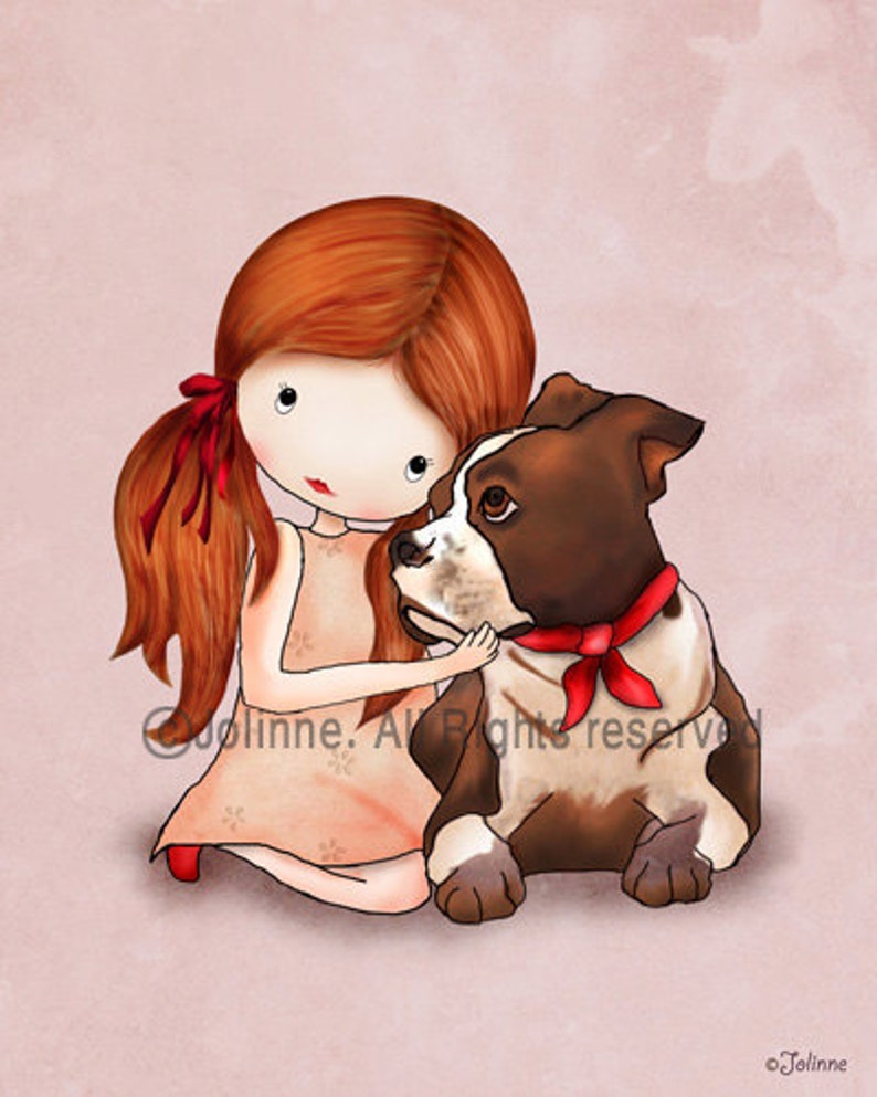 Girl and Puppy Art Print, Kids Room Decor, Personalized Gift image 3
