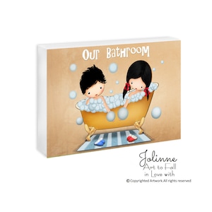 Brother and sister bathroom sign,Boy and girl wall art for child bathroom,sibling bath decor,kid personalize bath art,sibling bathroom decor image 1