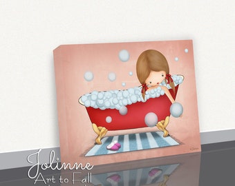 kids bath wall art,Girl bathroom wall art,kid personalize bath art,toddler bath canvas art,a girl in the bath tub picture,Bathroom picture