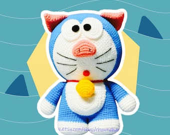 Doraemon Amigurumi Crochet Pattern – 15 Inch Robotic Cat Plushie Tutorial (PDF Download)