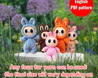Labubu Crochet Pattern - Inspired Furry Monster Elf Amigurumi PDF - 8 Inch Pop Art Toy Fluffy Pointy Eared Plushie Doll Craft Tutorial