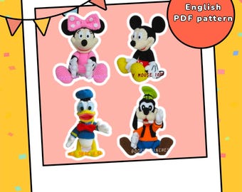 Mickey Mouse & Gang Crochet Pattern: Amigurumi PDF (Donald, Goofy, Minnie)