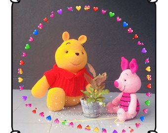 Pooh bear  32 inches & Piglet 20 inches - PDF amigurumi crochet pattern