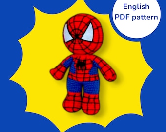 Patrón de crochet de Spiderman (PDF): Muñeco amigurumi de superhéroe de 30 cm (descarga digital)