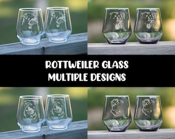 Rottweiler glass | Multiple Designs | Tumbler | Stemless Wine Glass | Drinking Glass