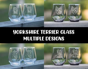 Yorkshire Terrier glass | Multiple Designs | Tumbler | Stemless Wine Glass | Drinking Glass