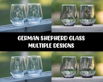 German Shepherd glass | Multiple Designs | Tumbler | Stemless Wine Glass | Drinking Glass