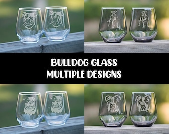 Bulldog glass | Multiple Designs | Tumbler | Stemless Wine Glass | Drinking Glass