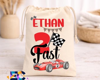 2 Fast Birthday Favor Bags | Personalized Race Car Party Treat Bags | Two Fast 2nd Birthday | Custom Canvas Drawstring Goodie Bags