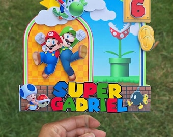 Personalized Mario Bros. Cake Topper: 3D Gamer Birthday Party Decoration