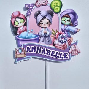 Spa Party Cake Topper Personalized | Spa Birthday Decoration | Custom Name & Age | Girl Spa Day Theme | Slumber Party Topper