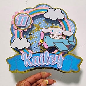 Cinnamon Roll Cake Topper shaker , Cinnamon birthday cake, Cinnamon party décor, Kawaii Bunny, Kawaii party décor