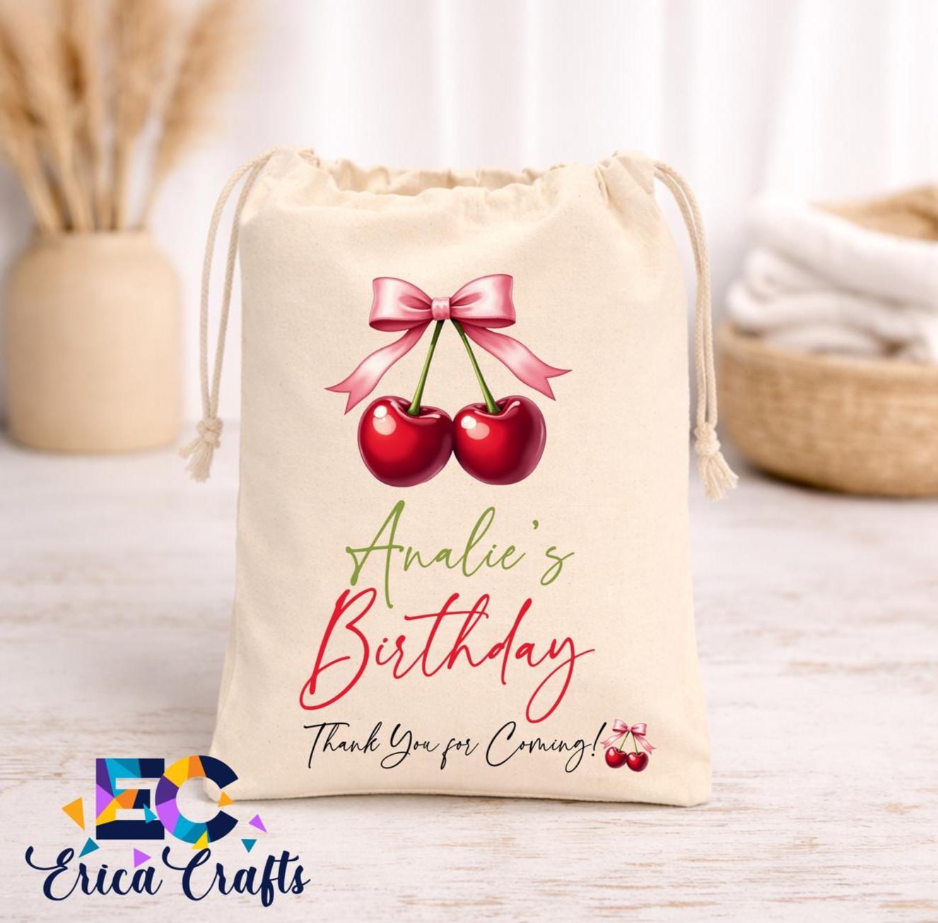 Cherry Drawstring Favor Bags