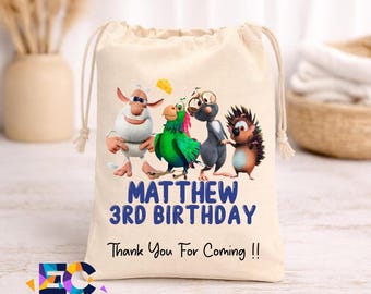 Booba Birthday Favor Bags | Custom Name Party Favor Bags | Kids Birthday Goodie Bags | Reusable Cotton Drawstring Bag | Birthday Treat Bags