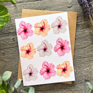 Lot de 6/12 cartes de voeux imprimées artistiques hibiscus dessinées à la main