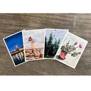 Lot de 4 cartes postales - oeuvres d'art dessinées/peintes à la main imprimées