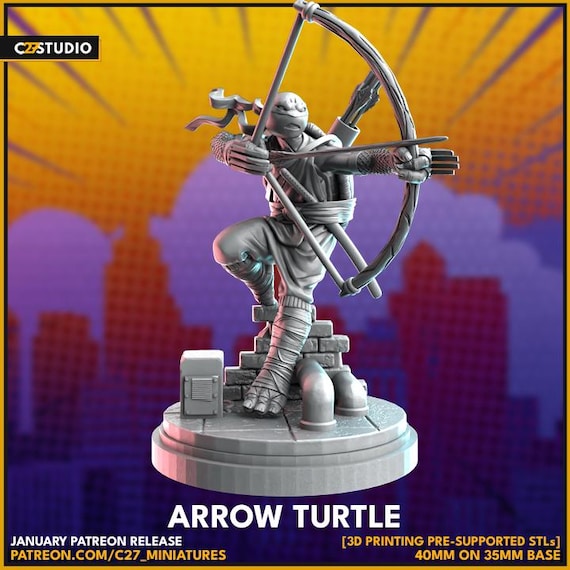 Arrow Turtle, Hero, TMNT RPG Resin Model Kit, 3D Printed, Highly detailed, By C27 miniatures Sculpts, Authorised Seller, 40mm-75mm