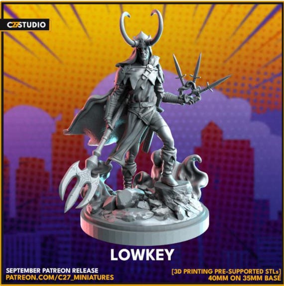Loki, Marvel, Hero, RPG Resin Model Kit, 3D Printed, Highly detailed, By C27 miniatures Sculpts, Crisis Protocol, 40mm-75mm
