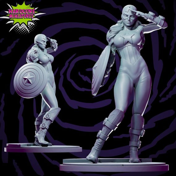 Captain America Earth 982, Marvel, RPG Resin 3D Printed, Hardcore Miniatures, Marvel Crisis Protocol, 35mm, 40mm, 70mm, 1/16th