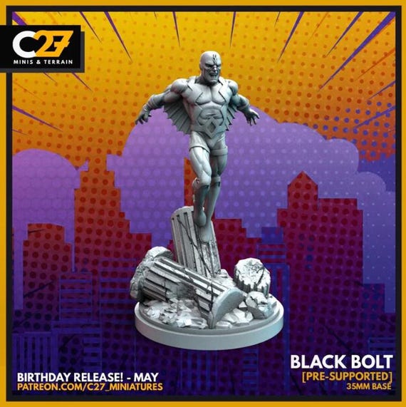 Black Bolt: Marvel, Hero, RPG Resin Model Kit, 3D Printed, Highly detailed, By C27 miniatures Sculpts, Authorised Seller, 40mm-75mm