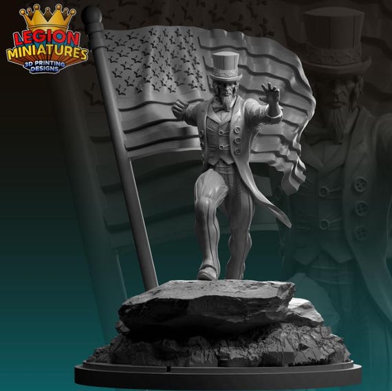 Uncle Sam, DC, Hero, RPG Resin Model Kit, 3D Printed, Highly detailed, By Legion miniatures Sculpts, Authorised Seller, 40mm