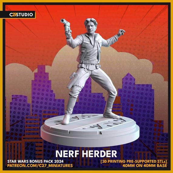 Han Solo, Hero, Star Wars RPG Resin Model Kit, 3D Printed, Highly detailed, By C27 miniatures Sculpts, Authorised Seller, 40mm-75mm