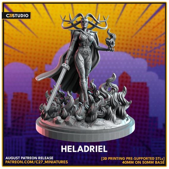Hela, Marvel RPG Resin Model Kit, 3D Printed, Highly detailed, By C27 miniatures Sculpts, 40mm or 75mm