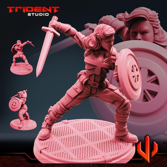 Captain Carter, Marvel RPG Resin Model Kit, 3D Printed, Highly detailed, By Trident Studios, Marvel Crisis Protocol, 40mm or 70mm