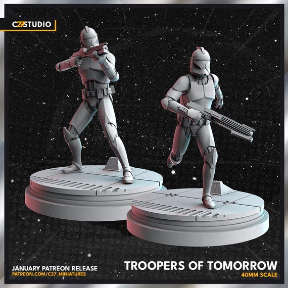 Clone Troopers, Hero, Star Wars RPG Resin Model Kit, 3D Printed, Highly detailed, By C27 miniatures Sculpts, Authorised Seller, 40mm-75mm