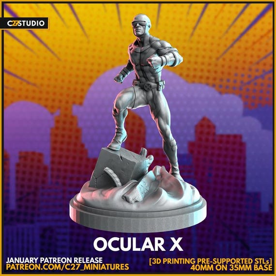 Cyclops, Marvel, Hero, RPG Resin Model Kit, 3D Printed, Highly detailed, By C27 miniatures Sculpts, 40mm-75mm