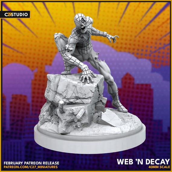 Zombie Spiderman Marvel, Hero, RPG Resin Model Kit, 3D Printed, Highly detailed, By C27 miniatures Sculpts, Authorised Seller, 40mm-75mm