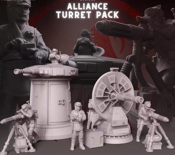 Alliance Turret Pack Full Set, Star Wars, RPG, 3D Printed, Highly detailed, By Dark Fire Designs miniatures Sculpts, Legion Scale
