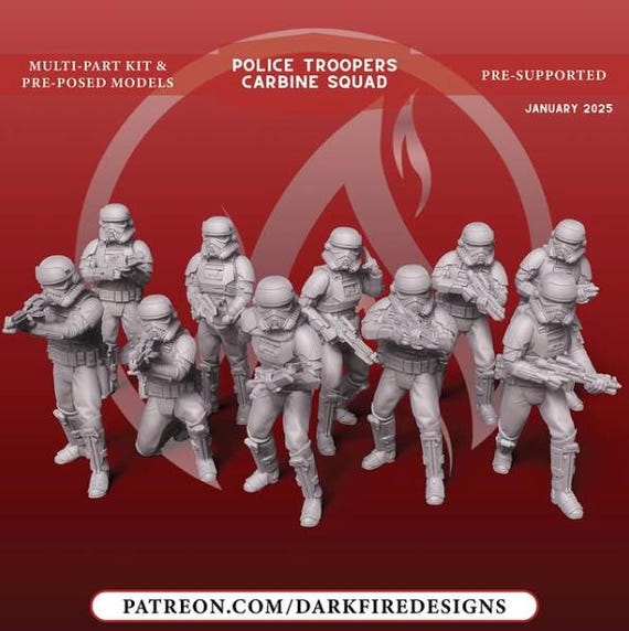 Police Trooper Carbine Squad Full Set, Star Wars, RPG, 3D Printed, Highly detailed, By Dark Fire Designs miniatures Sculpts, Legion Scale