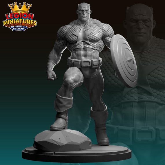 Captain America, Marvel RPG Resin Model Kit, 3D Printed, Highly detailed, By Lewion miniatures Sculpts, 40mm-75mm